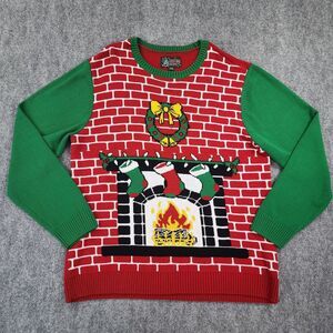 Ugly Christmas Sweater Womens 3XB Red Colorblock Fireplace Classic Holiday
